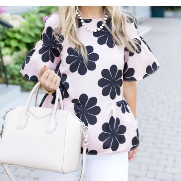 Ann Taylor Black and Pink Flower Peplum Top Size XSP (Petite) - Picture 11 of 15